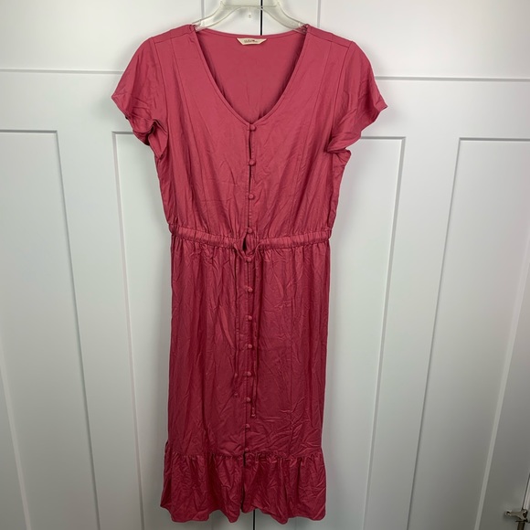 Matilda Jane Dresses & Skirts - Matilda Jane Small button front ruffle midi dress pink Shirt Sleeve Tie Waist